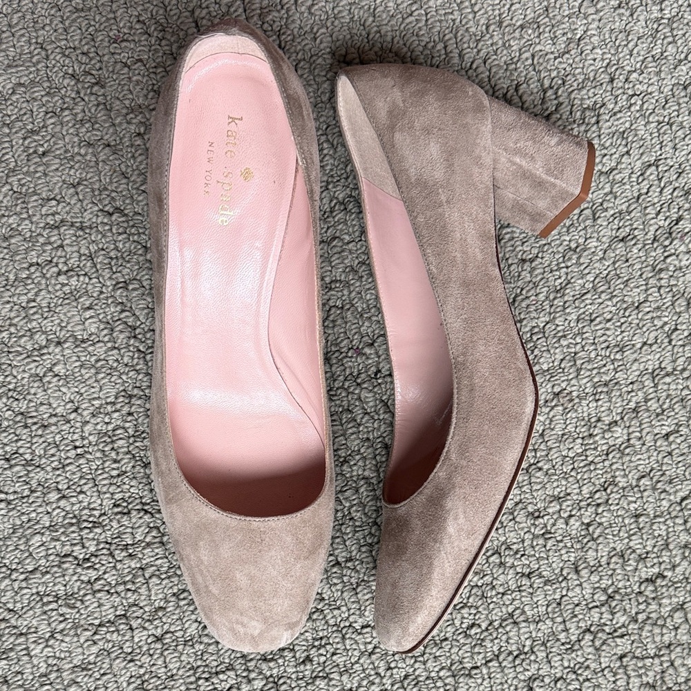 kate spade Women's Beige Suede Block Heels Genuine Leather throughout
